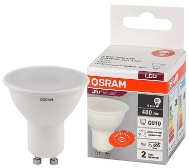 Лампа светодиодная LV PAR16 50  6SW/840 (50W) 230V GU10 480lm 110° 25000h d50x54 OSRAM