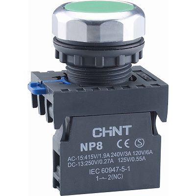 Кнопка управления NP8-10BND/3 1НО зеленая AC110В-220В (LED) IP65 (R) CHINT