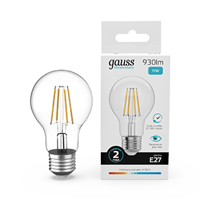 Лампа светодиодная ЛОН A60 11Вт 4100К 930Лм Е27 Filament GAUSS Elementary