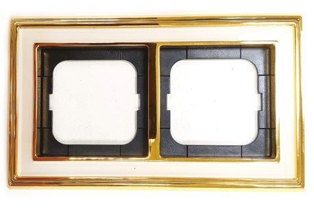 Рамка 2 поста 1722-838-500  (латунь/белое стекло) Династия ABB