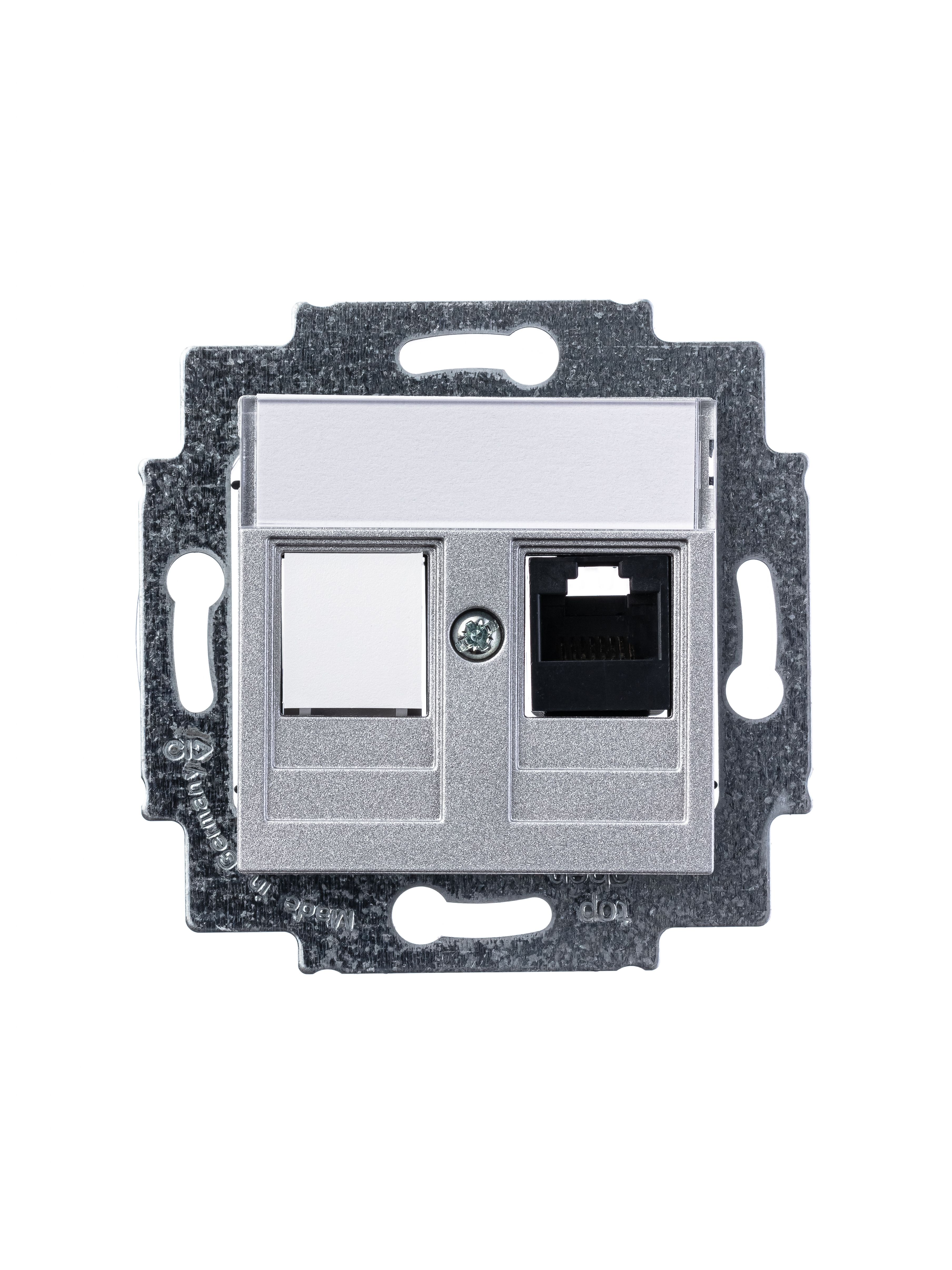 Розетка PC RJ45 категория 5e + заглушка (серебро) Levit ABB