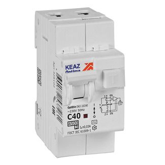 Дифференциальный автоматический выключатель 2п C40 30мА 4.5кА тип АC OptiDin D63-22C40-AC-УЗ КЭАЗ (328102) 