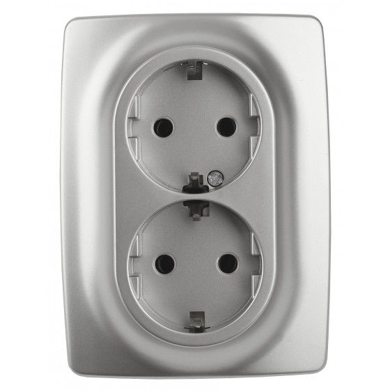 Розетка 2-я 2P+E Schuko 16A (алюминий) Эра12 ЭРА (12-2106-03)