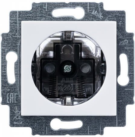 Розетка с заземлением с защитными шторками 16А (белый/дымчатый чёрный) Levit ABB