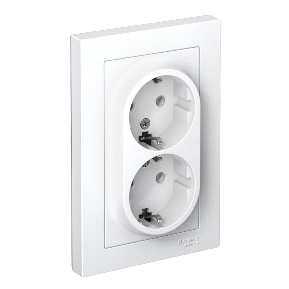Розетка 2-я с заземлением 16А в сборе (белый) ATLASDESIGN SE