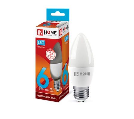 Лампа светодиодная свеча LED-СВЕЧА-VC C37  6Вт 4000К 570Лм Е27 IN HOME