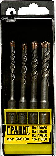 Набор буров SDS-plus 4 предмета (5х110.6х110.8х110.10х110) Quadro-X ГРАНИТ