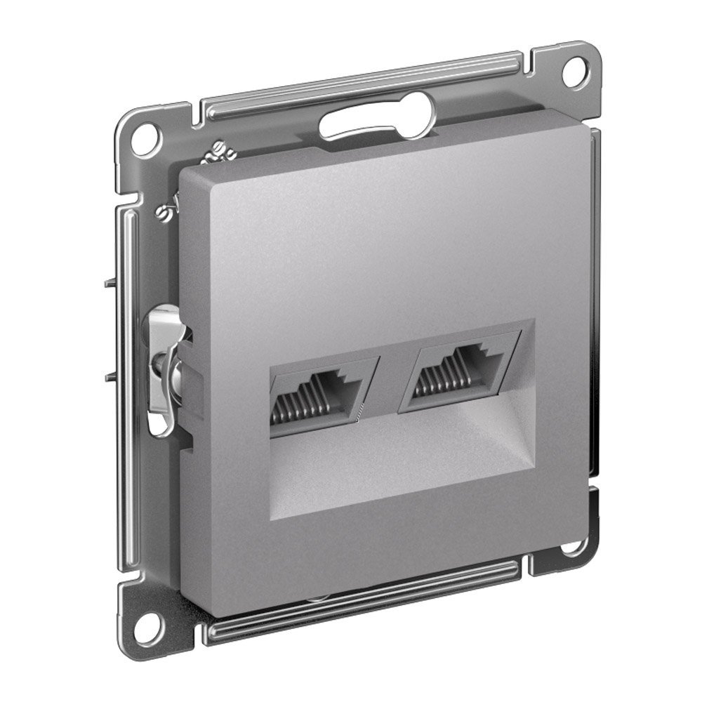 Розетка 2-я PC RJ45+RJ45 категория 5е (алюминий) ATLASDESIGN SE