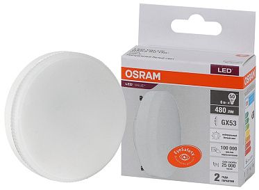 Лампа светодиодная таблетка LV GX53 50 6SW- 50W/840 230V 480lm GX53 D73x25 10X1 RU OSRAM
