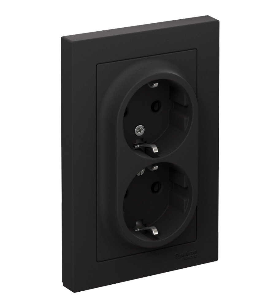 Розетка 2-я с заземлением 16А в сборе (карбон) ATLASDESIGN SE
