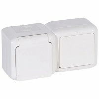 Выключатель+розетка 2К+3 с защитными шторками IP44 (белый) Quteo Legrand (782318)