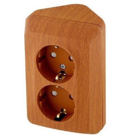 Розетка ОУ 2-я с заземлением с защитными шторками угловая (темный бук) ЭТЮД SE