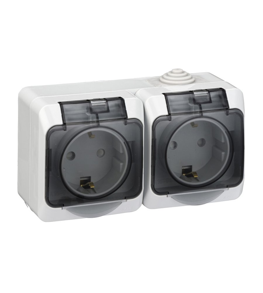 Розетка ОУ 2-я с заземлением с крышкой с защитными шторками IP44 (серый) ЭТЮД SE