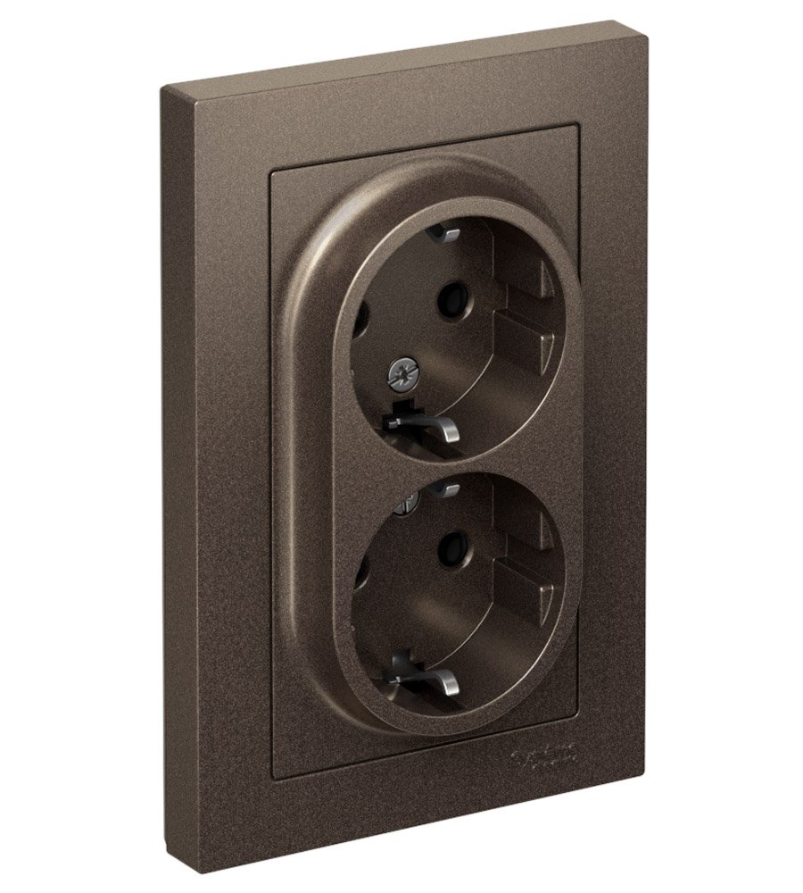 Розетка 2-я с/з (в сборе) 16А (мокко) ATLASDESIGN SE