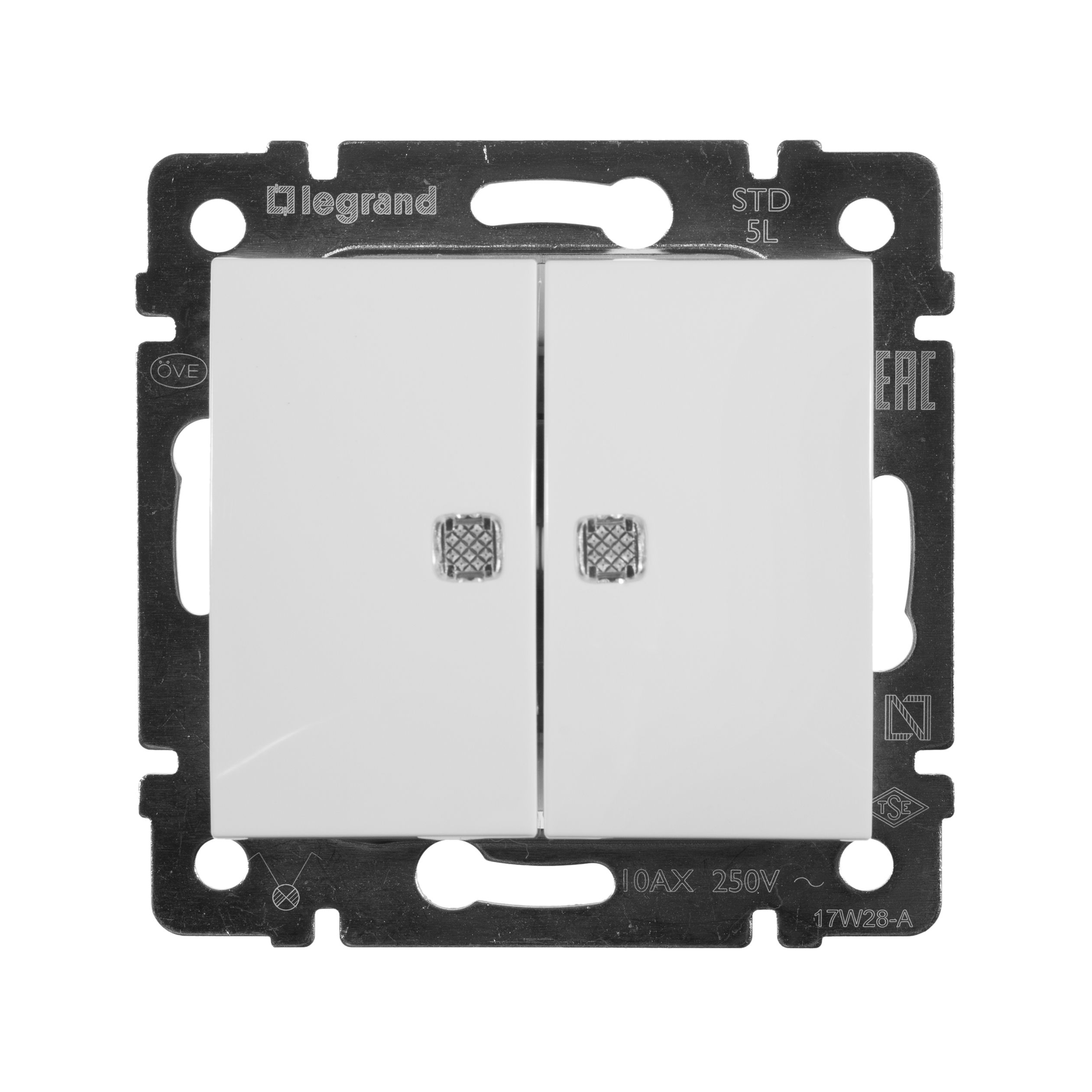 Выключатель 2кл с зеленой подсветкой (белый) Valena Classic Legrand (774428)