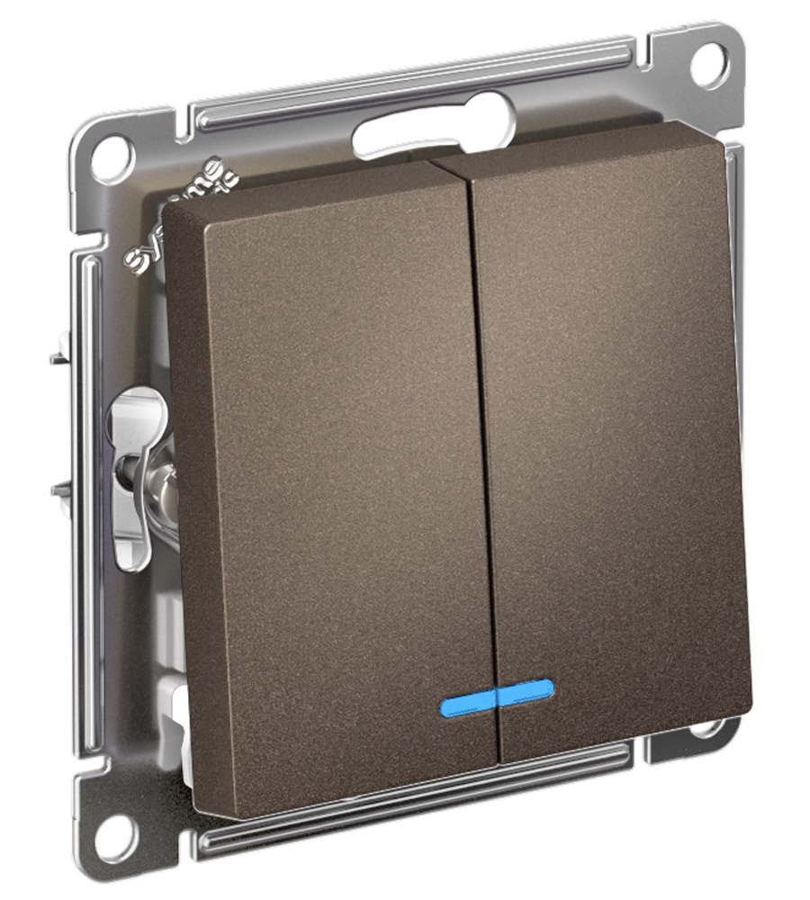 Выключатель 2кл с подсветкой сх.5а. 10АХ (мокко) ATLASDESIGN SE