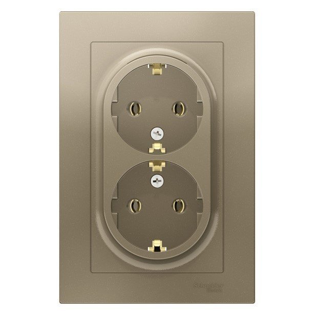 Розетка 2-я с заземлением 16А в сборе (шампань) ATLASDESIGN SE