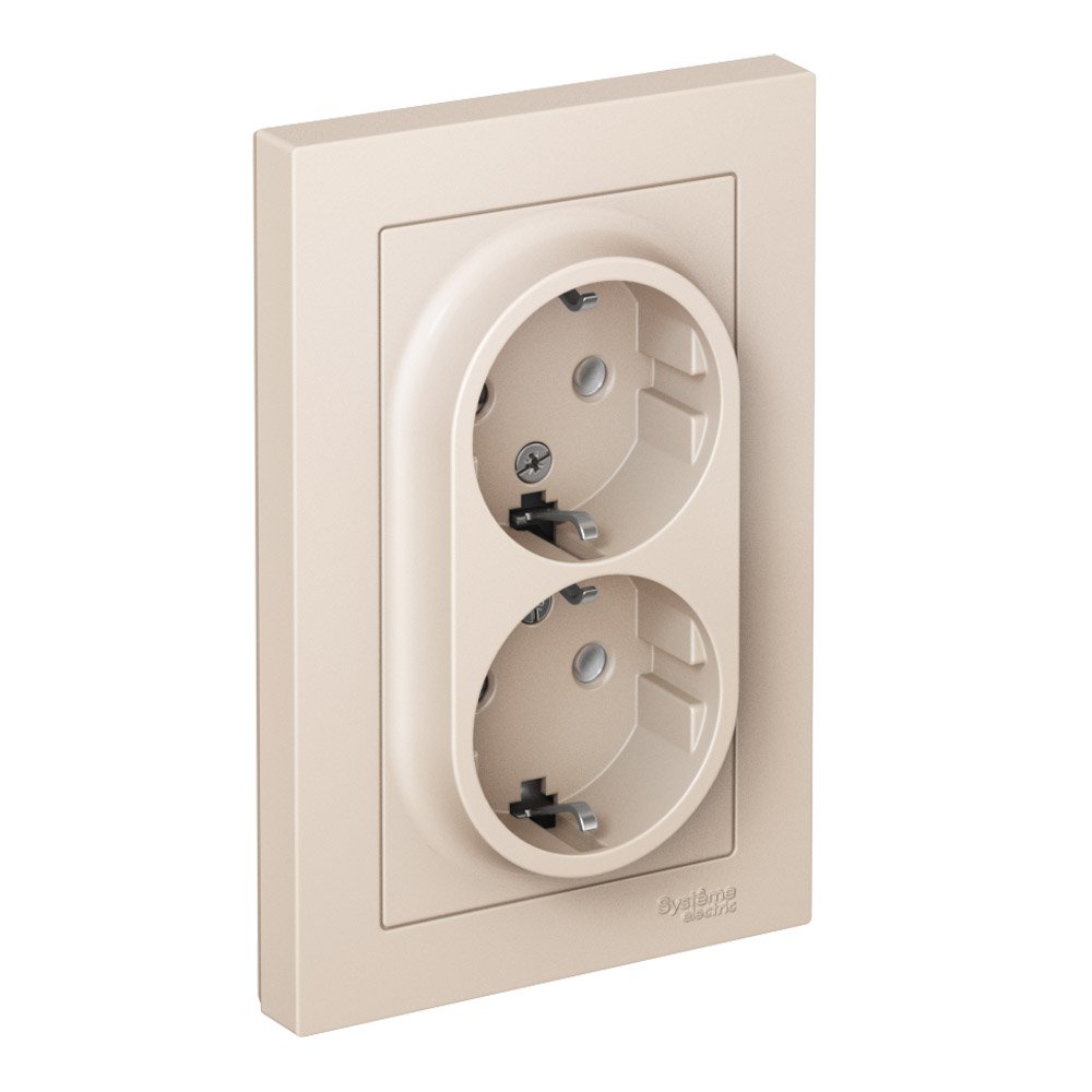 Розетка 2-я с заземлением 16А в сборе (бежевый) ATLASDESIGN SE