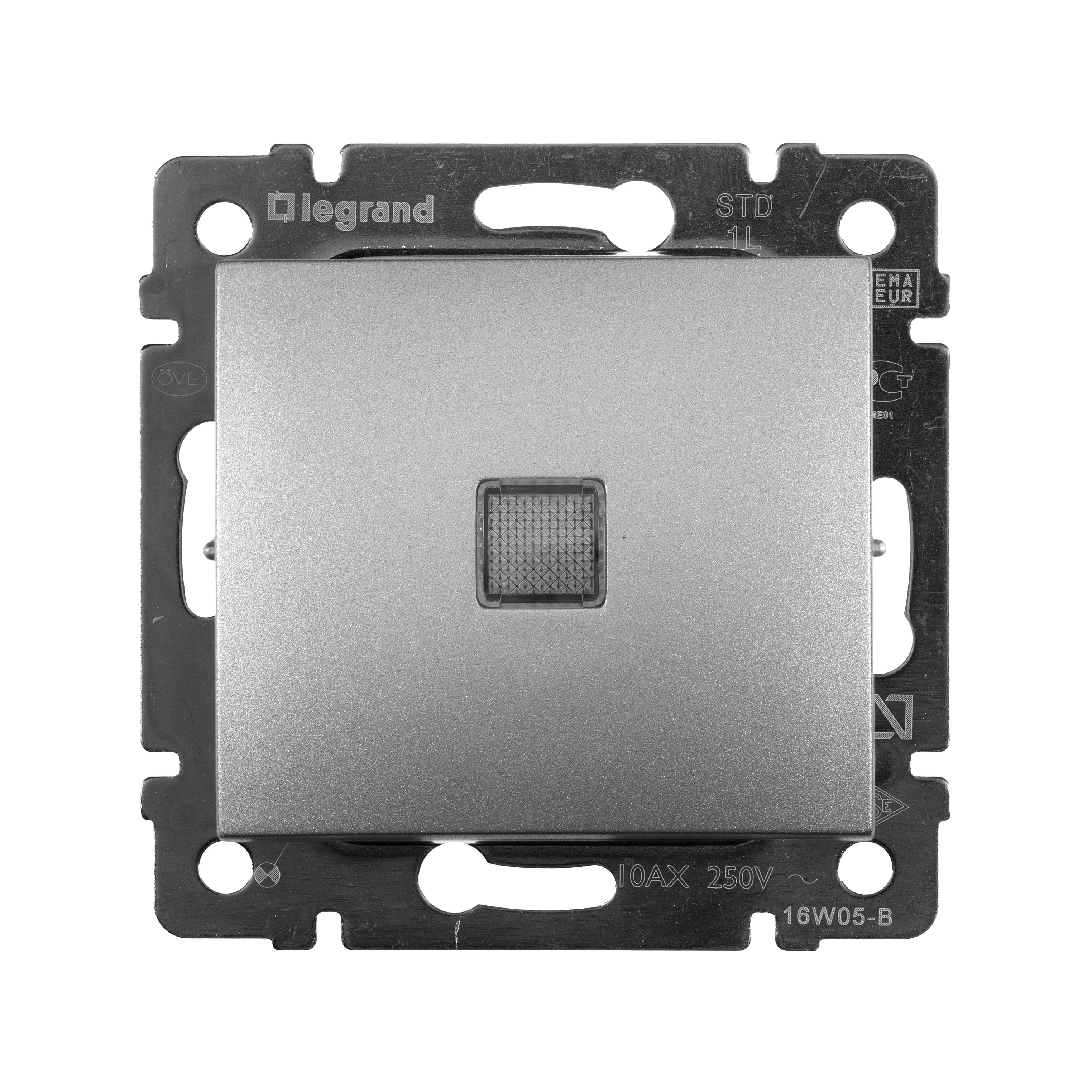 Выключатель 1кл с зеленой подсветкой (алюминий) Valena Classic Legrand (770110)