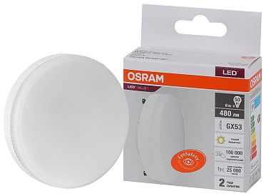 Лампа светодиодная таблетка LV GX53 50 6SW- 50W/830 230V 480lm GX53 D73x25 10X1 RU OSRAM