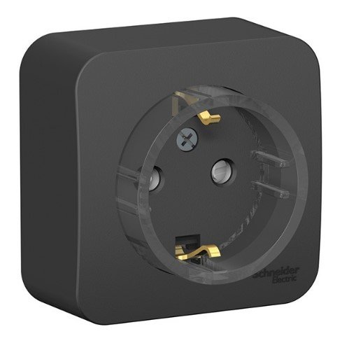 Розетка ОУ с заземлением с защитными шторками с изолирующей пластиной компактная (антрацит) BLANCA SE