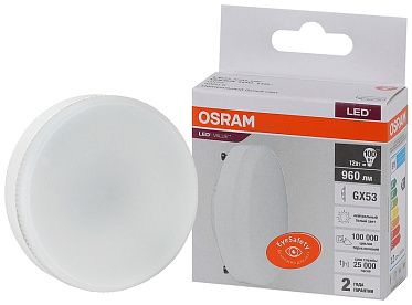 Лампа светодиодная таблетка LV GX53 100 12SW-100W/840 230V 960lm GX53 D73x28 10X1 RU OSRAM