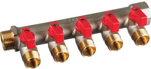 Коллектор с шаровыми кранами 3/4 х1/2"х5 вых. конус TERMA (14018)