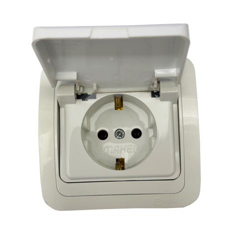 Розетка СУ с заземлением со вставкой с защитной крышкой керамика (белый) Mimoza MAKEL УЦЕНКА