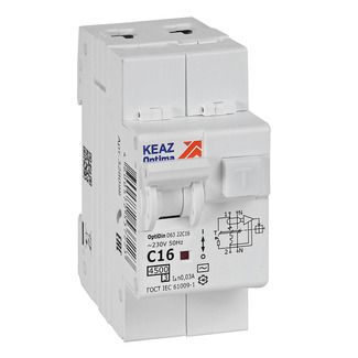 Дифференциальный автоматический выключатель 2п C16 30мА 4.5кА тип АC OptiDin D63-22C10-AC-УЗ КЭАЗ (328098) 