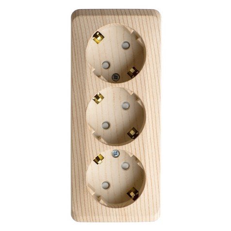 Розетка ОУ 3-я с с заземлением с защитными шторками (сосна)ЭТЮД SE