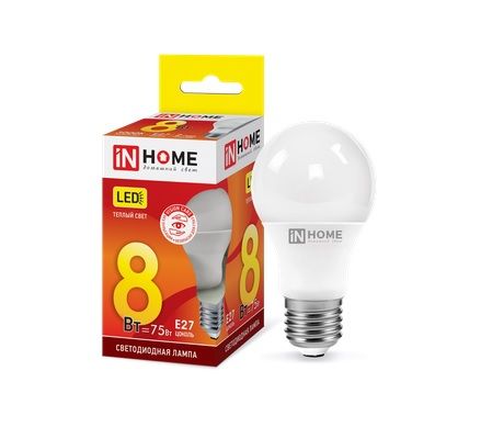 Лампа светодиодная ЛОН LED-A60-VC A60 8Вт 3000К 760Лм E27 IN HOME