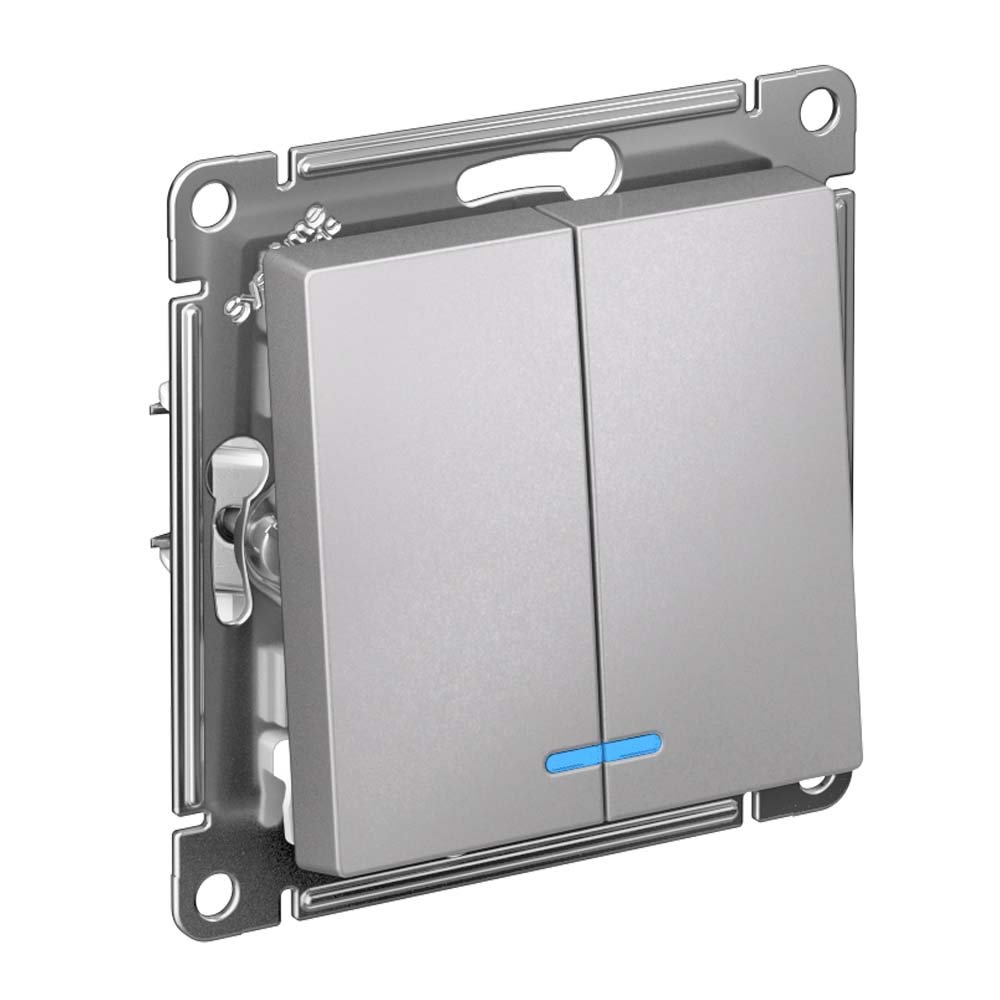 Выключатель 2кл с подсветкой схема 5а 10АХ (алюминий) ATLASDESIGN SE