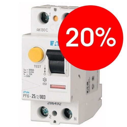 Устройство защитного отключения 2п PF6- 25/2/0.1 тип АС EATON (286493)