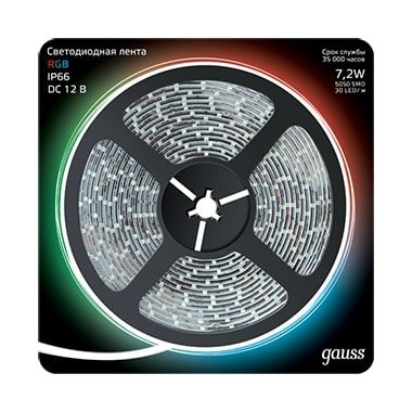 Лента светодиодная SMD5050 7.2Вт 12В IP66 30 диодов/метр GAUSS цветной