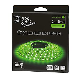 Лента светодиодная LS5050-60LED-IP65-G-5m 14.4Вт 12В IP65 60 диодов/метр ЭРА зеленый