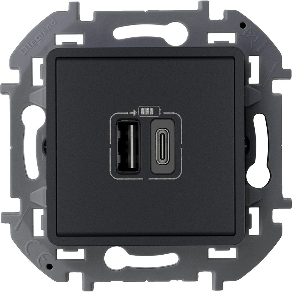 Зарядное устройство с 2-я USB-раз. A-C 240В/5В 3000мА (антрацит) INSPIRIA Legrand/Daccord (673763)