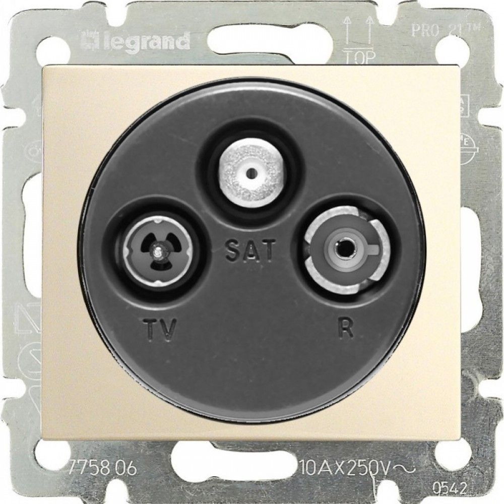 Розетка TV/FM/SAT двухкабельная звезда 1.5дБ 2400МГц (слоновая кость) Valena Classic Legrand (774110)