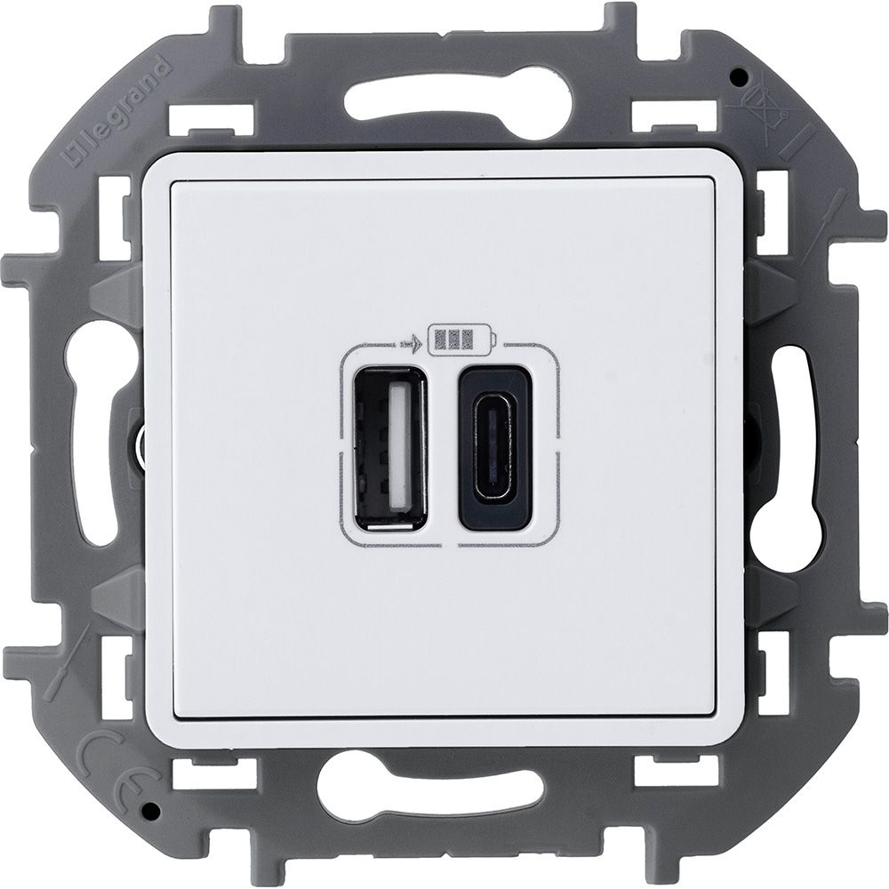 Зарядное устройство с 2-я USB-разьемами A-C 240В/5В 3000мА (белый) INSPIRIA Legrand/Daccord (673760)