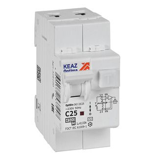 Дифференциальный автоматический выключатель 2п C25 30мА 4.5кА тип АC OptiDin D63-22C10-AC-УЗ КЭАЗ (328100) 