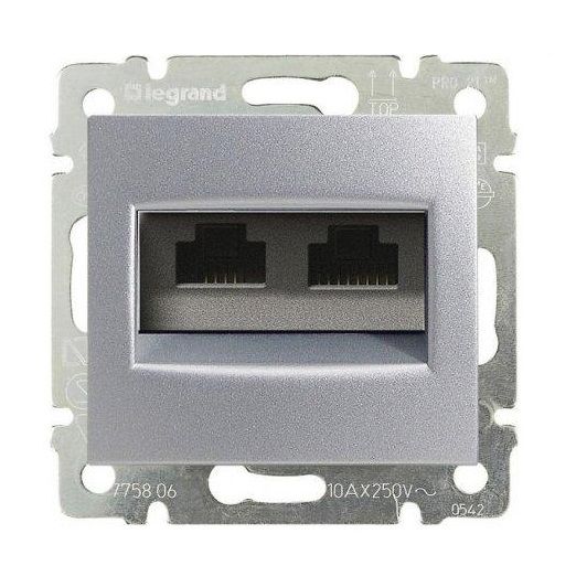 Розетка RJ45 STP категории 6. 2 выхода (алюминий) Valena Classic Legrand (770245)