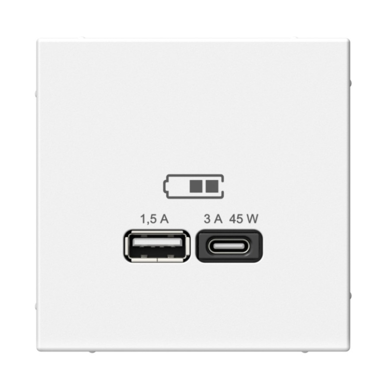 Розетка A USB + тип-C 45Вт высокоскор.заряд. QC PD (белый) ARTGALLERY SE