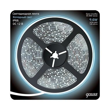 Лента светодиодная SMD3528 9.6Вт 12В 6500К 330Лм/м IP66 120 диодов/метр GAUSS холодный белый