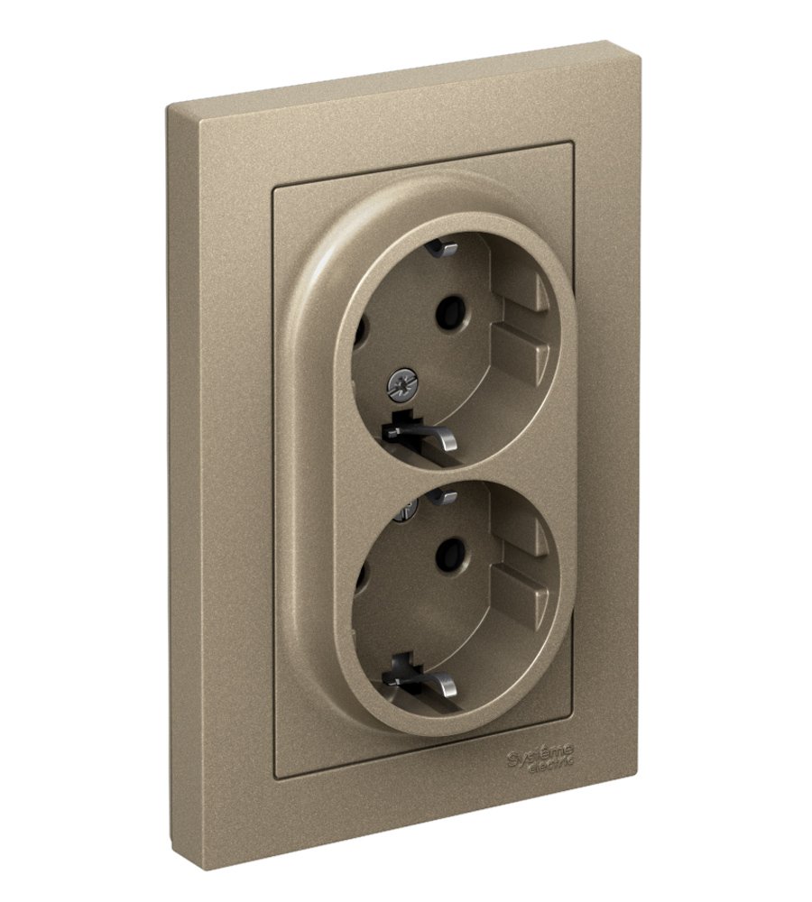 Розетка 2-я с заземлением 16А в сборе (шампань) ATLASDESIGN SE