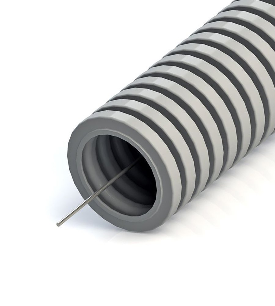 Труба гофрированная ПВХ 20мм (серая) с зондом легкая Ruvinil бухта 100м