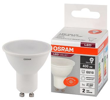 Лампа светодиодная LV PAR16 35  5SW/840 (35W) 230V GU10 400lm 110° 25000h d50x54 OSRAM