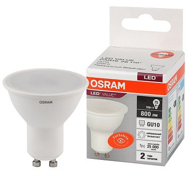 Лампа светодиодная LV PAR16 75 10SW/840 (75W) 230V GU10 800lm 110° 25000h d50x54 OSRAM