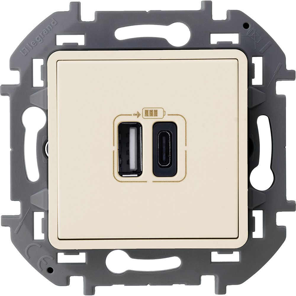 Зарядное устройство с 2-я USB-разьемами A-C 240В/5В 3000мА (слоновая кость) INSPIRIA Legrand (673761)