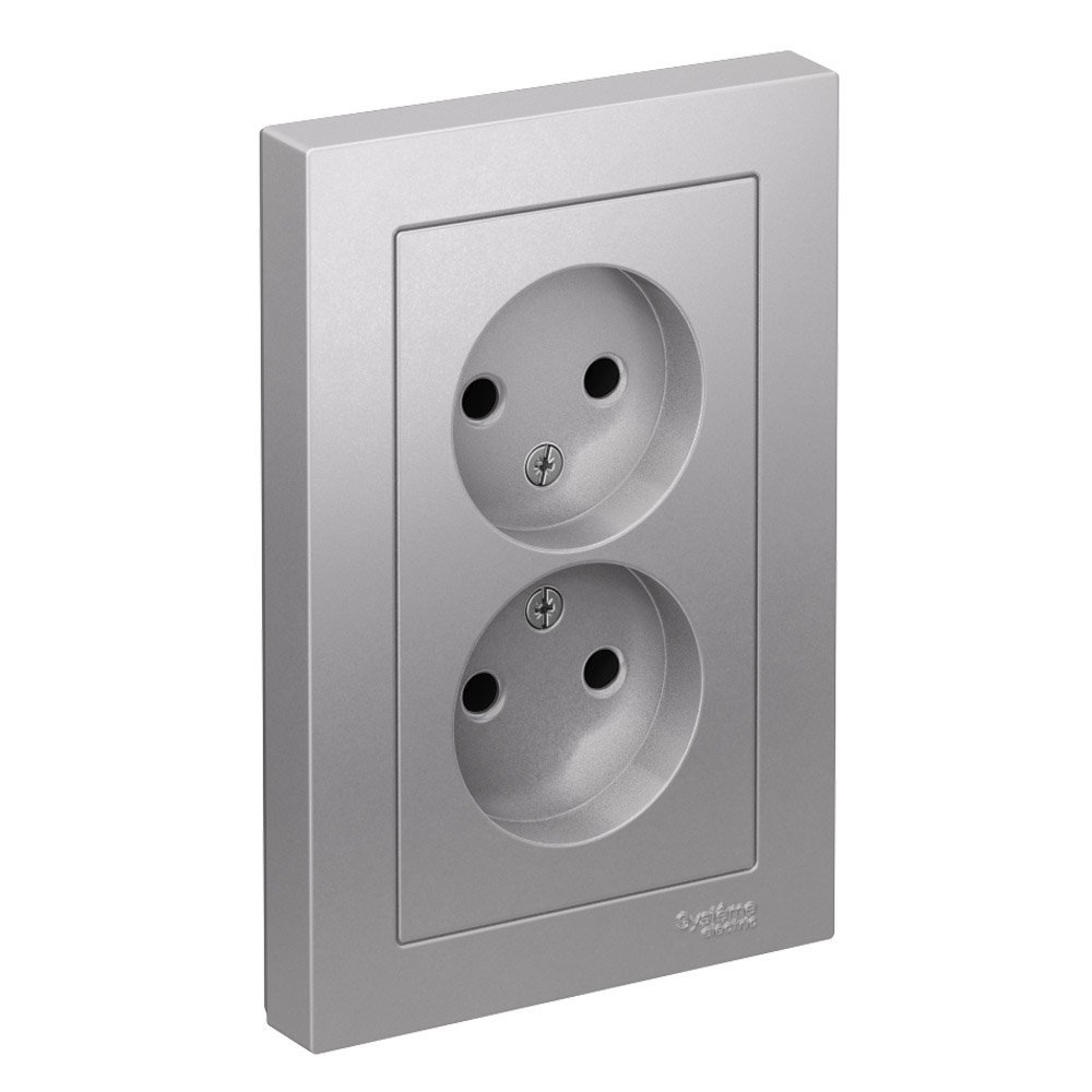 Розетка 2-я без заземления 16А в сборе (алюминий) ATLASDESIGN SE
