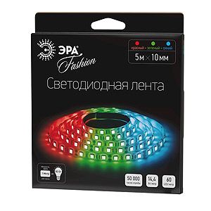 Лента светодиодная LS5050-60LED-IP20-RGB-5m 14.4Вт 12В IP20 60 диодов/метр ЭРА цветной
