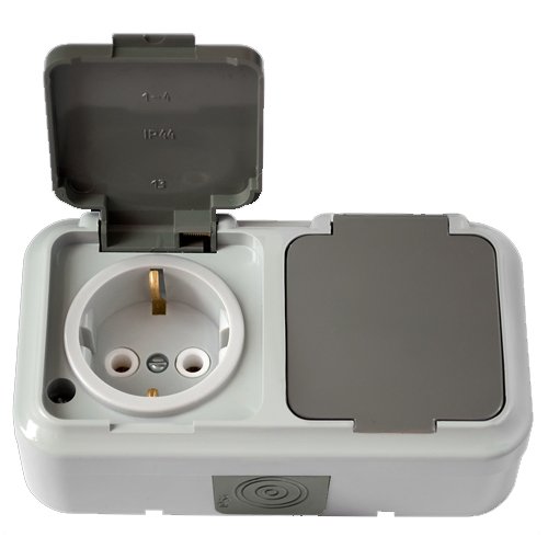 Розетка ОУ 2-я с заземлением IP54 (серый) Пралеска Аква